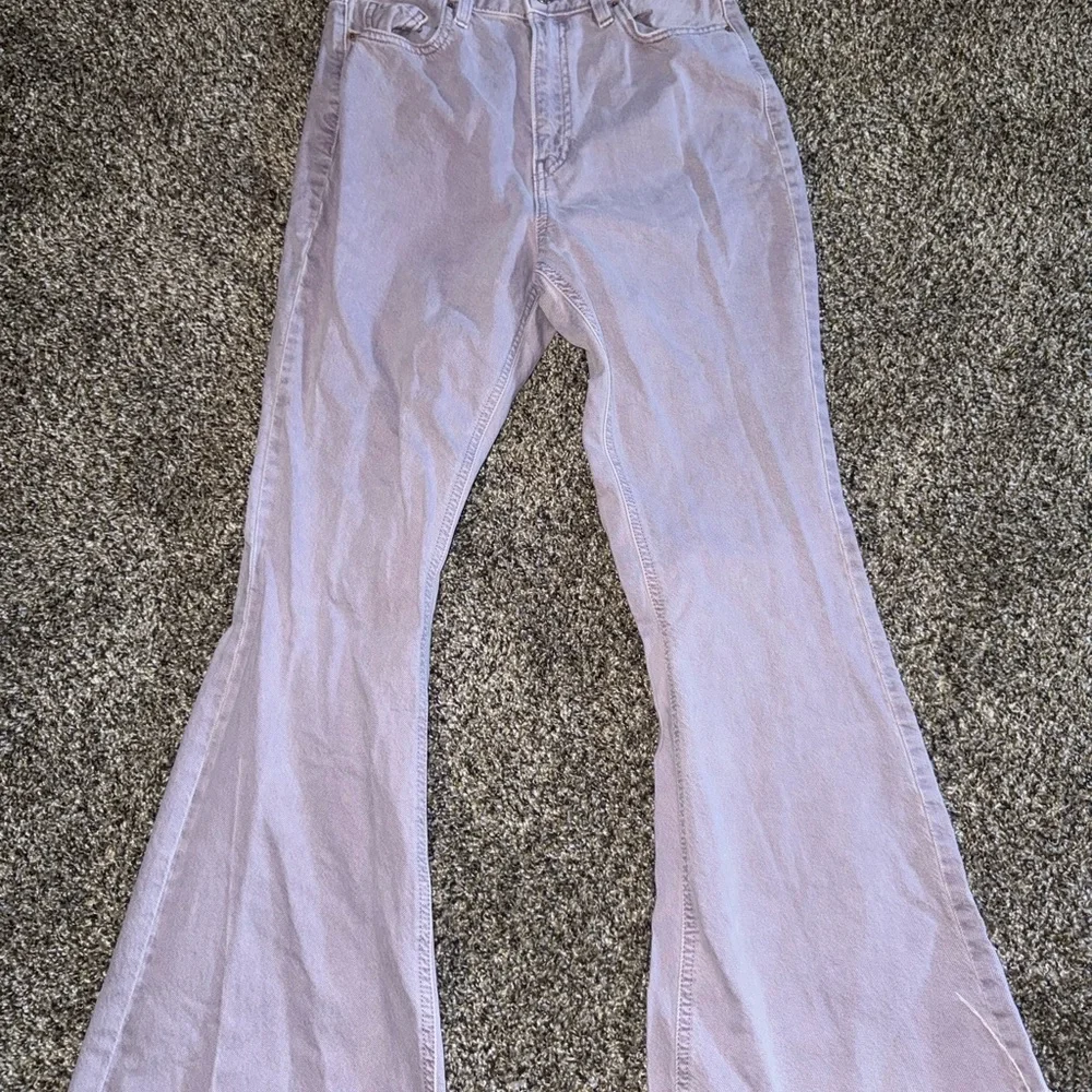 Y2K Lavender Low Rise Flare‎ Jeans Fairy Grunge Coquette Raw Hem